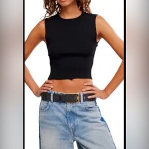 Free People Double Lined Black Sleeveless Cropped Tank Top